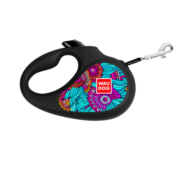 Повідець-рулетка для собак WAUDOG R-leash, малюнок "Літо", L, до 50 кг, 5 м, світловідбиваюча стрічка чорний