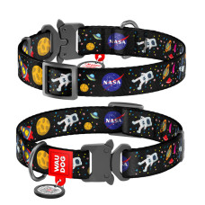 Нашийник для собак нейлоновий WAUDOG Nylon з QR паспортом, малюнок "NASA", металічна пряжка-фастекс, Ш 25 мм, Дов 37-58 см