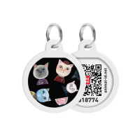 Адресник для собак та котів металічний WAUDOG Smart ID з QR паспортом, малюнок "Коти", круг, Д 25 мм