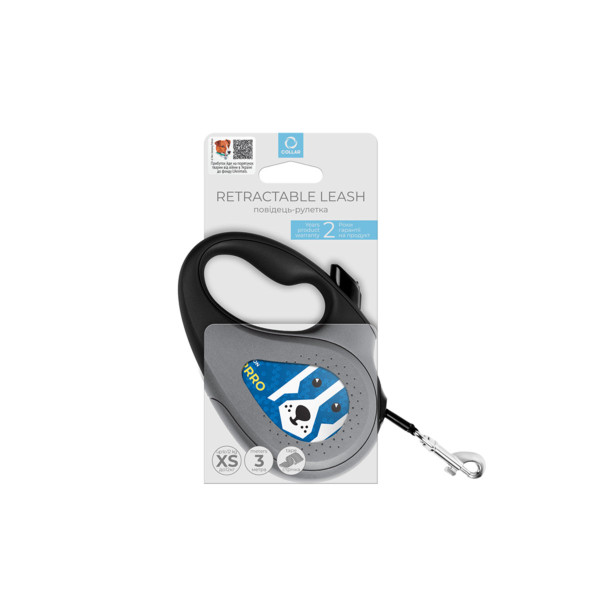 Повідець-рулетка для собак WAUDOG R-leash, малюнок "Патрон", XS, до 12 кг, 3 м, світловідбиваюча стрічка