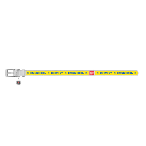 Нашийник для собак шкіряний WAUDOG Design з QR паспортом, малюнок "Сміливість", XXS, Ш 12 мм, Дов 18-24 см, білий