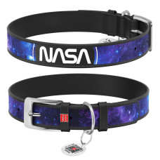 Нашийник для собак шкіряний WAUDOG Design з QR паспортом, малюнок "NASA21", S, Ш 20 мм, Д 29-38 см, чорний