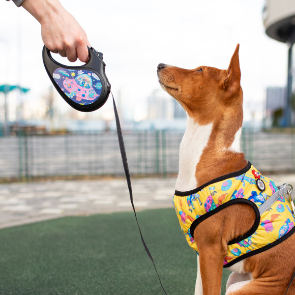 Повідець-рулетка для собак WAUDOG R-leash, малюнок "Рік та Морті 1", L, до 50 кг, 5 м, світловідбиваюча стрічка чорний