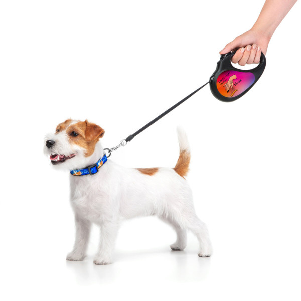 Поводок-рулетка для собак WAUDOG R-leash, рисунок "Конотопские магические войска", M, до 25 кг, 5 м, светоотражающая черная лента