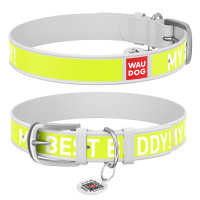Нашийник WAUDOG Design з малюнком "Друг", преміум шкіра, металева пряжка (ширина 12 мм, довжина 19-25 см) білий