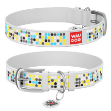 Нашийник WAUDOG Design з малюнком "Мозаїка", преміум шкіра, металева пряжка (ширина 20 мм, довжина 30-39 см) білий