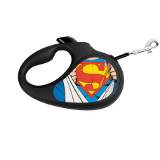 Повідець-рулетка для собак WAUDOG R-leash, малюнок "Супермен Герой", S, до 15 кг, 5 м, світловідбиваюча стрічка чорний