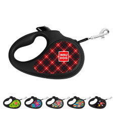 Повідець-рулетка для собак WAUDOG R-leash, малюнок "Шотландка", M, до 25 кг, 5 м, світловідбиваюча стрічка