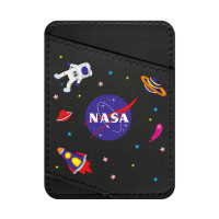 Холдер для карт WAUDOG Design с рисунком "NASA", премиум кожа (ширина 70мм, длина 95мм) черный