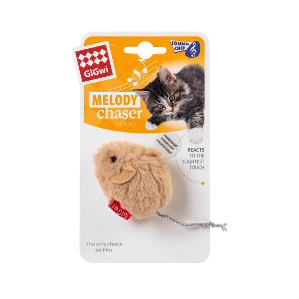 Іграшка для котів Мишка із звуковим чіпом GiGwi Melody chaser, штучне хутро, 13 см