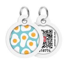 Адресник для собак і котів металевий WAUDOG Smart ID з QR паспортом, малюнок "Яєчня", коло, Д 30 мм