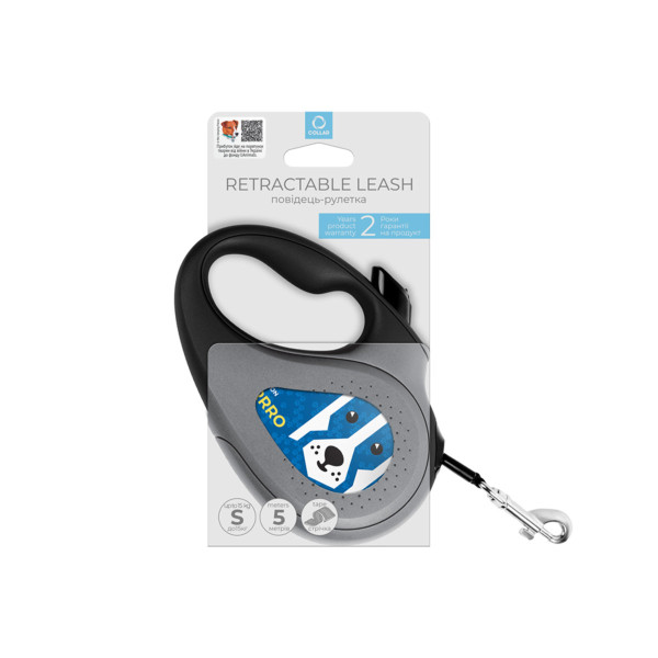 Повідець-рулетка для собак WAUDOG R-leash, малюнок "Патрон", S, до 15 кг, 5 м, світловідбиваюча стрічка