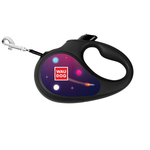 Повідець-рулетка для собак WAUDOG R-leash, малюнок "Ракетобудування", світловідбиваюча стрічка, S, до 15 кг, 5 м чорний
