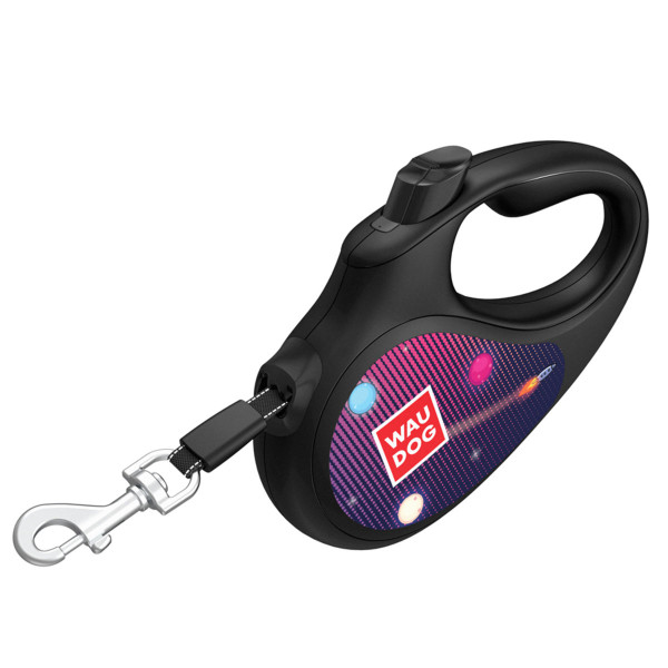 Повідець-рулетка для собак WAUDOG R-leash, малюнок "Ракетобудування", світловідбиваюча стрічка, S, до 15 кг, 5 м чорний