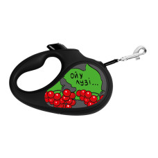 Поводок-рулетка для собак WAUDOG R-leash, рисунок "Калина", S, до 15 кг, 5 м, светоотражающая черная лента