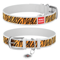 Нашийник WAUDOG Design з малюнком "Тигр", преміум шкіра, металева пряжка (ширина 12 мм, довжина 19-25 см) білий