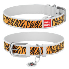 Нашийник WAUDOG Design з малюнком "Тигр", преміум шкіра, металева пряжка (ширина 12 мм, довжина 19-25 см) білий