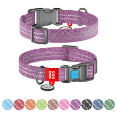 Ошейник WAUDOG Re-cotton с QR паспортом, восстановленный хлопок, пластиковая пряжка (ширина 15 мм, длина 25-35 см) фиолетовый