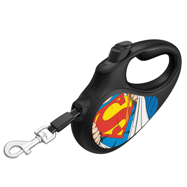 Повідець-рулетка для собак WAUDOG R-leash, малюнок "Супермен Герой", M, до 25 кг, 5 м, світловідбиваюча стрічка чорний