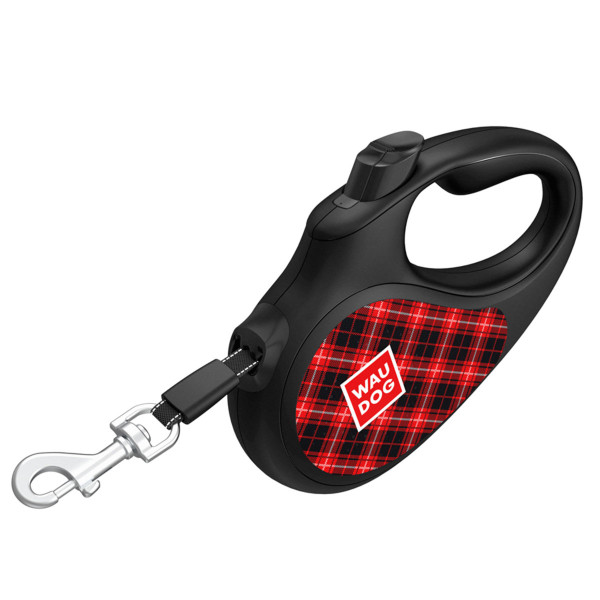 Повідець-рулетка для собак WAUDOG R-leash, малюнок "Шотландка", L, до 50 кг, 5 м, світловідбиваюча стрічка чорний