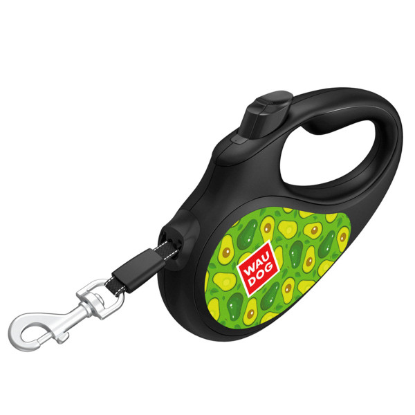 Повідець-рулетка для собак WAUDOG R-leash, малюнок "Авокадо", L, до 50 кг, 5 м, світловідбиваюча стрічка