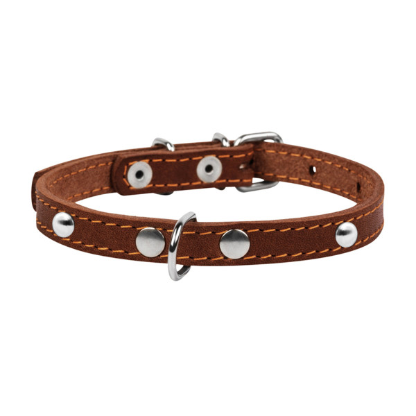 Ошейник &Cot;CoLLaR одинарный с украшениями (ширина 14мм, длина 27-35см) коричневый