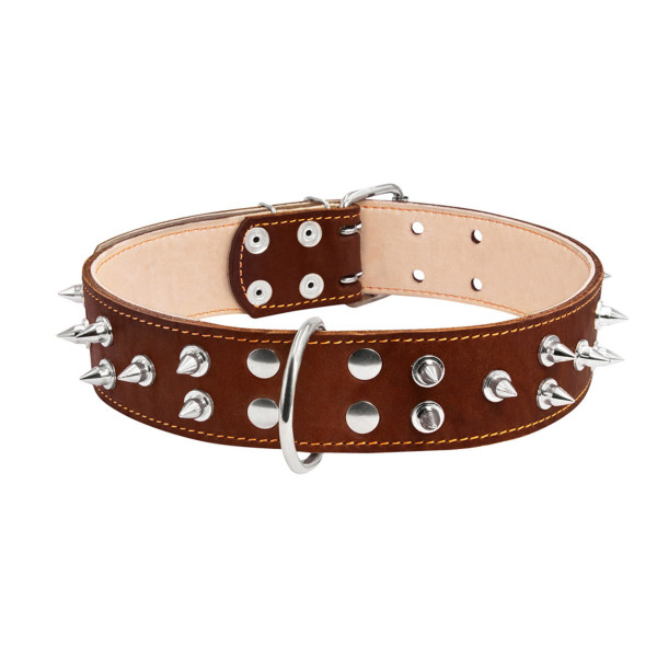 Нашийник "CoLLaR" подвійний з шипами (ширина 45мм, довжина 56-68см) коричневий