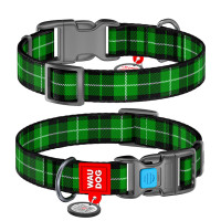 Ошейник для собак нейлоновый WAUDOG Nylon с QR паспортом, рисунок "Шотландка зеленая", пластиковый фастекс, Ш 25 мм, Длин 35-58 см