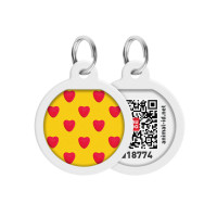 Адресник для собак та котів металічний WAUDOG Smart ID з QR паспортом, малюнок "Серця", круг, Д 25 мм