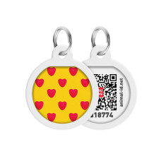 Адресник для собак та котів металічний WAUDOG Smart ID з QR паспортом, малюнок "Серця", круг, Д 25 мм