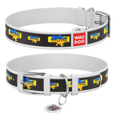 Нашийник для собак шкіряний WAUDOG Design з QR паспортом, малюнок "Дім", XS, Ш 12 мм, Дов 20-28 см, білий