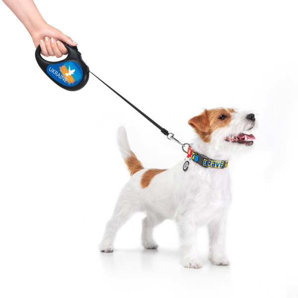Поводок-рулетка для собак WAUDOG R-leash, рисунок "Знамя", S, до 15 кг, 5 м, светоотражающая лента черный