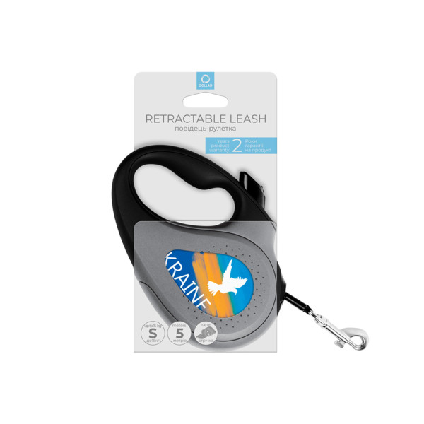 Поводок-рулетка для собак WAUDOG R-leash, рисунок "Знамя", S, до 15 кг, 5 м, светоотражающая лента черный