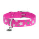 Ошейник для собак кожаный WAUDOG Glamour с QR паспортом, узор "Звездочка", светонакопительный, Ш 35 мм, Длин 46-60 см розовый