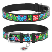 Ошейник WAUDOG Design с рисунком "Эмаль", премиум кожа, металлическая пряжка (ширина 12 мм, длина 21-29 см) черный