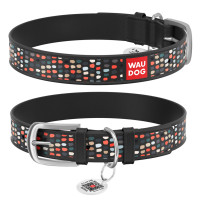 Нашийник WAUDOG Design з малюнком "Веселі крапки", преміум шкіра, металева пряжка (ширина 12 мм, довжина 19-25 см) чорний