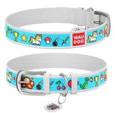 Нашийник WAUDOG Design з малюнком "Піксельний єдиноріг", преміум шкіра, металева пряжка (ширина 12 мм, довжина 21-29 см) білий