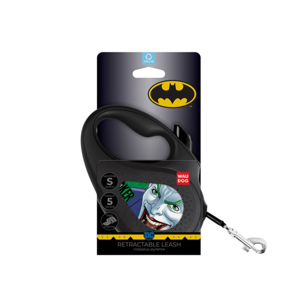 Повідець-рулетка для собак WAUDOG R-leash, малюнок "Джокер Зелений", S, до 15 кг, 5 м, світловідбиваюча стрічка чорний