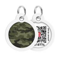 Адресник для собак і котів металевий WAUDOG Smart ID з QR паспортом, малюнок "Камо зелений", коло, Д 30 мм