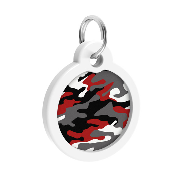 Адресник для собак і котів металевий WAUDOG Smart ID з QR паспортом, малюнок "Камо сірий", коло, Д 30 мм