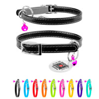 Ошейник для кошек кожаный WAUDOG Glamour с QR паспортом, без украшений, Ш 9 мм, Длин 22-30 см черный