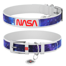 Нашийник для собак шкіряний WAUDOG Design з QR паспортом, малюнок "NASA21", XS, Ш 12 мм, Д 18-24 см, білий