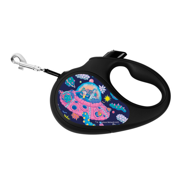 Повідець-рулетка для собак WAUDOG R-leash, малюнок "Рік та Морті 1", XS, до 12 кг, 3 м, світловідбиваюча стрічка чорний