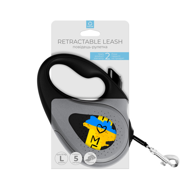 Повідець-рулетка для собак WAUDOG R-leash, малюнок "Дім", L, до 50 кг, 5 м, світловідбиваюча стрічка чорний