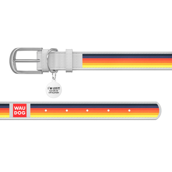 Нашийник WAUDOG Design з малюнком "Лінії", преміум шкіра, металева пряжка (ширина 25 мм, довжина 38-49 см) білий
