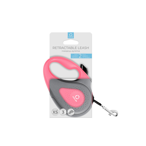 Повідець-рулетка CoLLaR для собак, розмір XS, 12 кг, 3 м, стрічка рожевий