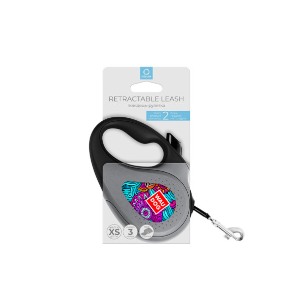 Повідець-рулетка для собак WAUDOG R-leash, малюнок "Літо", XS, до 12 кг, 3 м, світловідбиваюча стрічка чорний