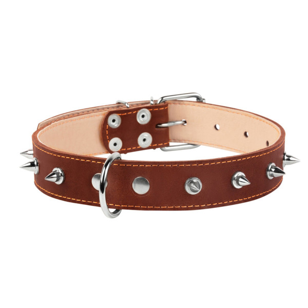 Нашийник "CoLLaR" подвійний з шипами (ширина 35мм, довжина 48-63см) коричневий