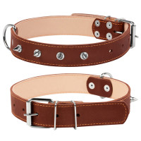 Ошейник "CoLLaR" двойной с шипами (ширина 35мм, длина 48-63см) коричневый