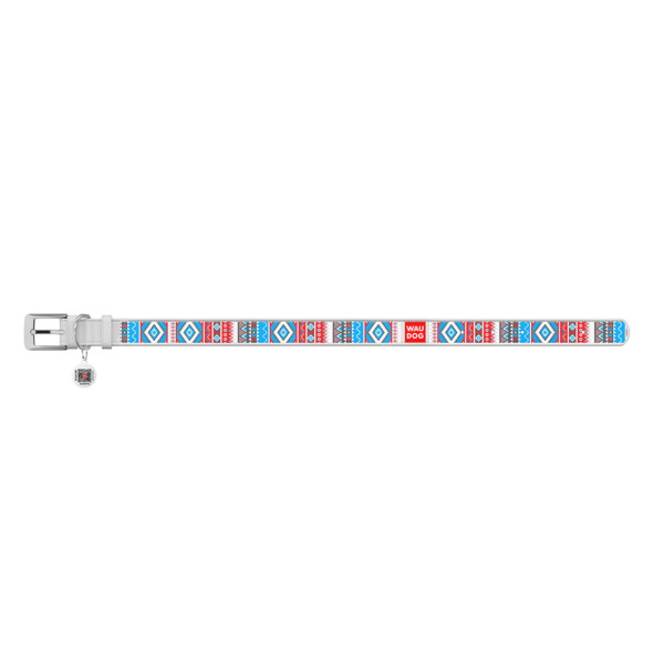 Нашийник для собак шкіряний WAUDOG Design з QR паспортом, малюнок "Етно", Ш 15 мм, Дов 26-35 см, білий